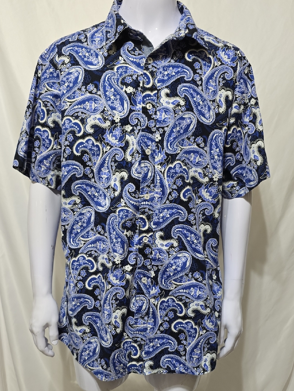 Daniel Cremieux Mens 2XL Paisley Stretch Cotton Button Up Shirt Blue Black XXL